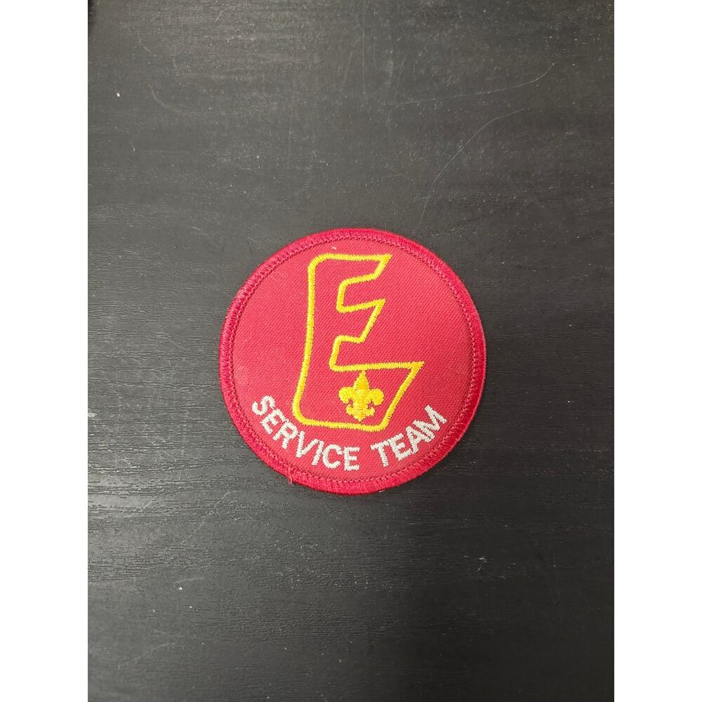 Vintage BSA "E" Service Team Patch Boy Scouts of America Fleur-de-Lis Badge Red